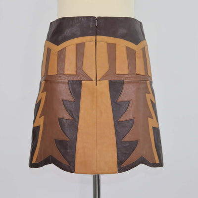 Just Cavalli Tricolor Leather Jagged Tree Mini Skirt