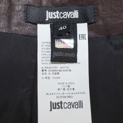 Just Cavalli Tricolor Leather Jagged Tree Mini Skirt
