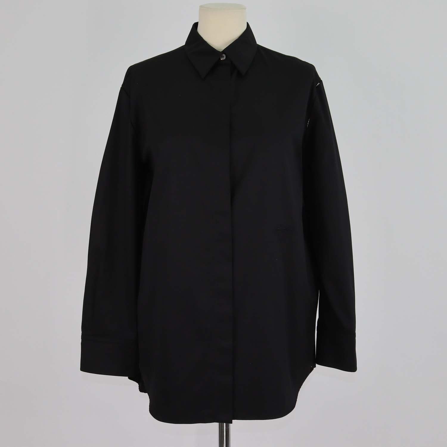 Hermes Black Cotton Logo Embroidered Long Sleeve Shirt