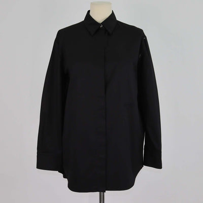 Hermes Black Cotton Logo Embroidered Long Sleeve Shirt