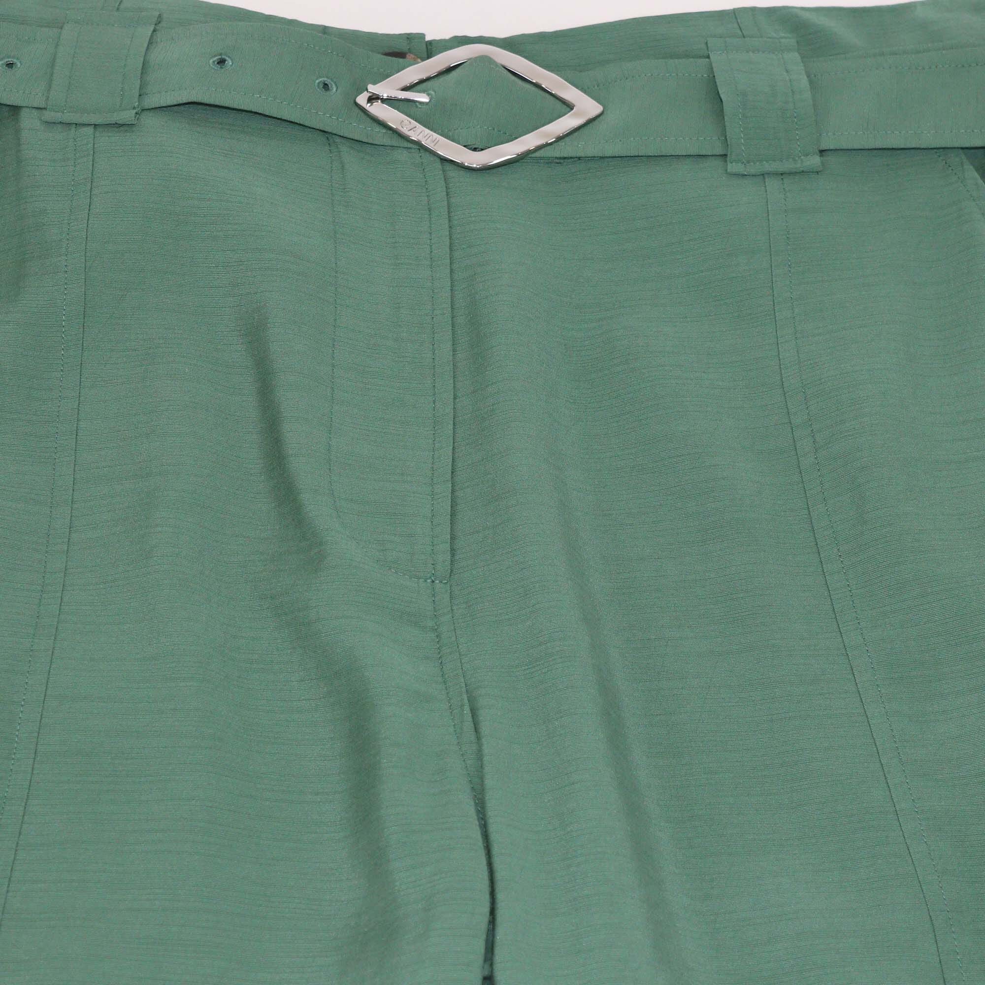 Ganni Green Belted Wide Leg Pants Womens Ganni 