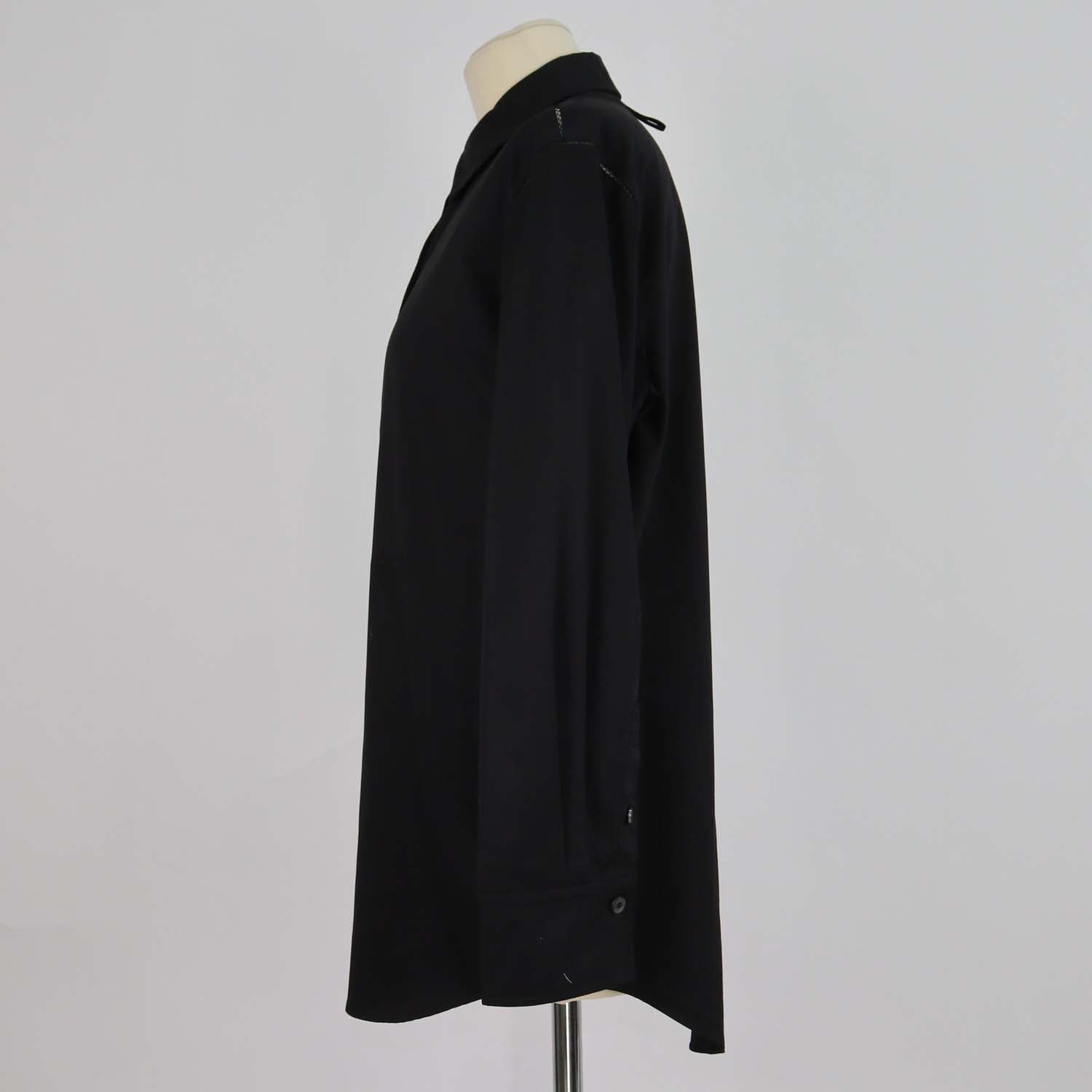 Hermes Black Cotton Logo Embroidered Long Sleeve Shirt
