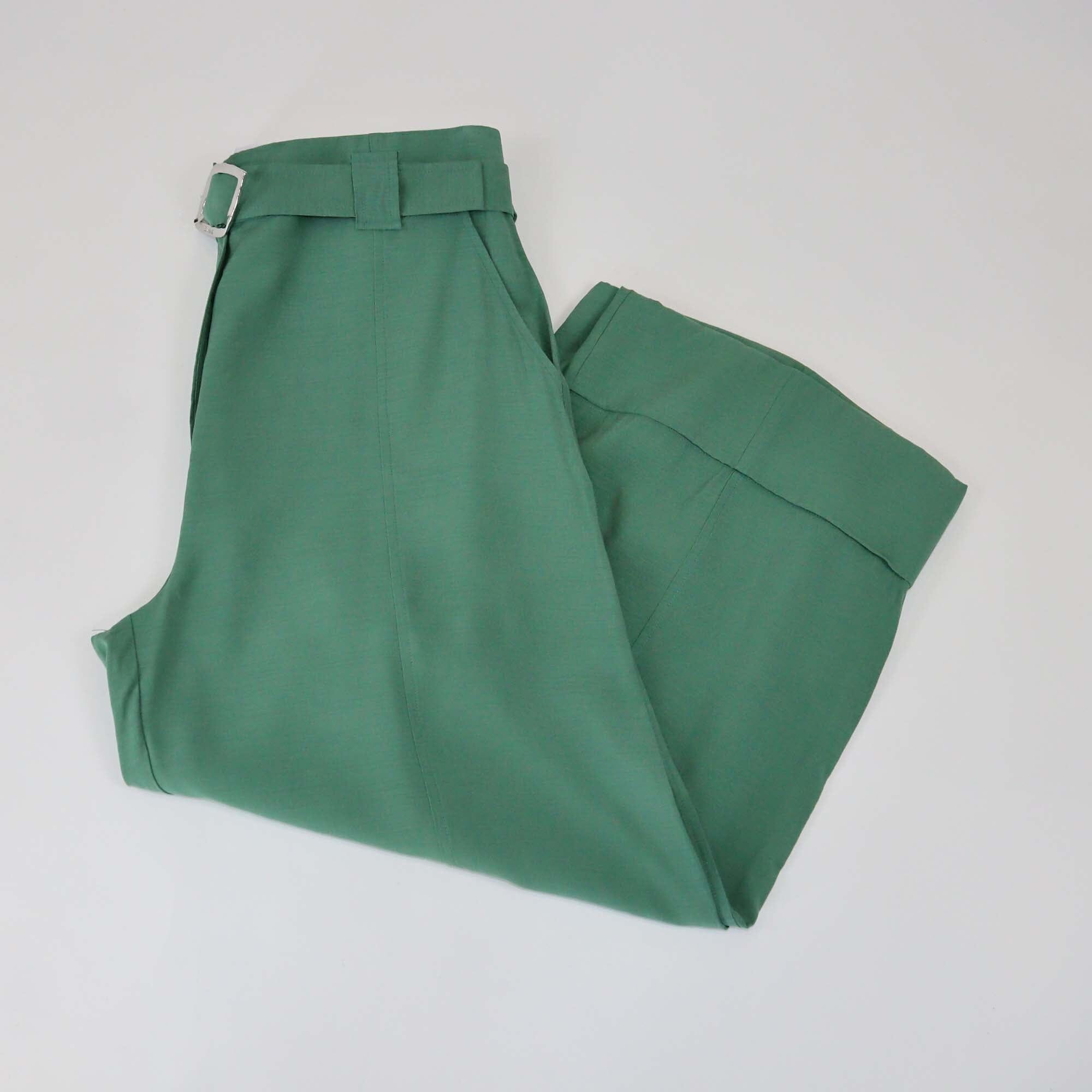 Ganni Green Belted Wide Leg Pants Womens Ganni 