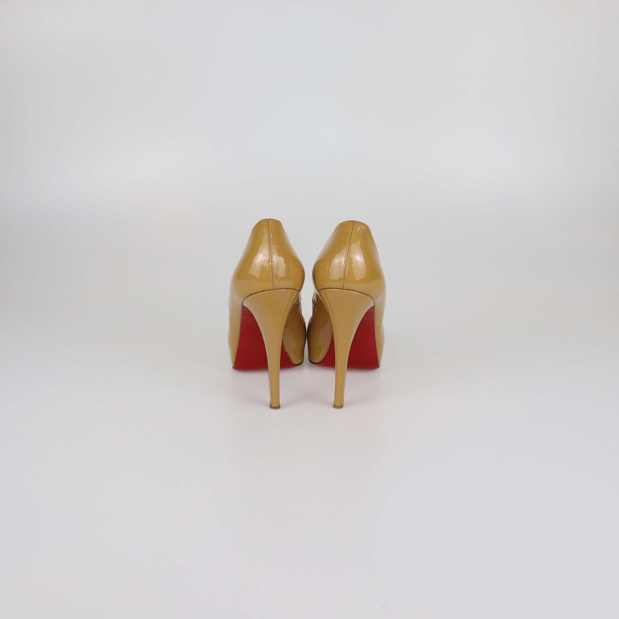 Christian Louboutin Beige Patent Leather Very Prive Peep Toe Pumps