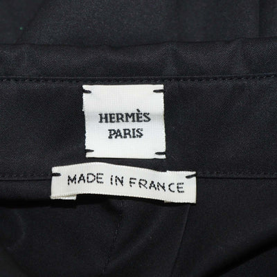 Hermes Black Cotton Logo Embroidered Long Sleeve Shirt