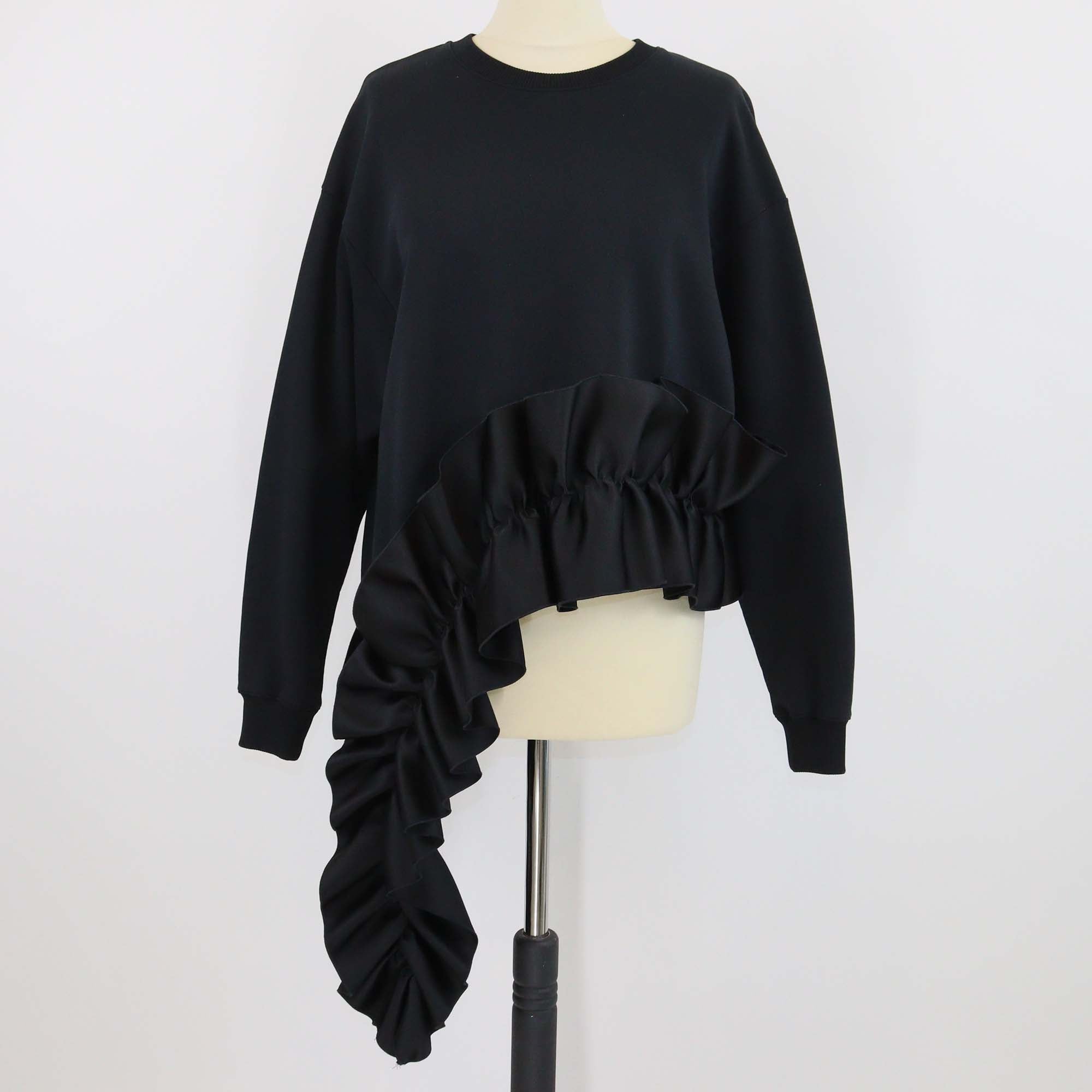 Christopher Kane Black Ruffled Asymmetric Hem Cotton Sweatshirt