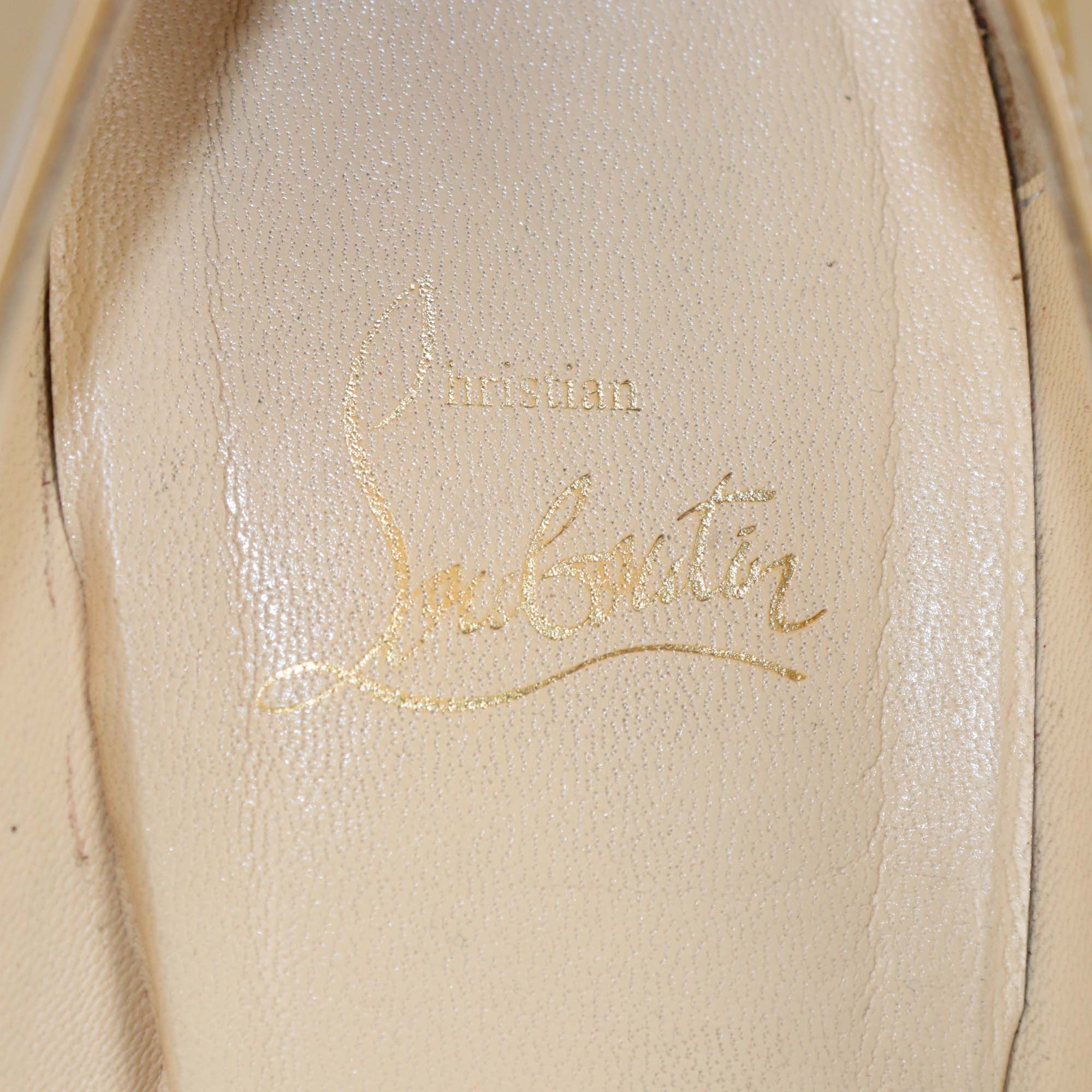 Christian Louboutin Beige Patent Leather Very Prive Peep Toe Pumps