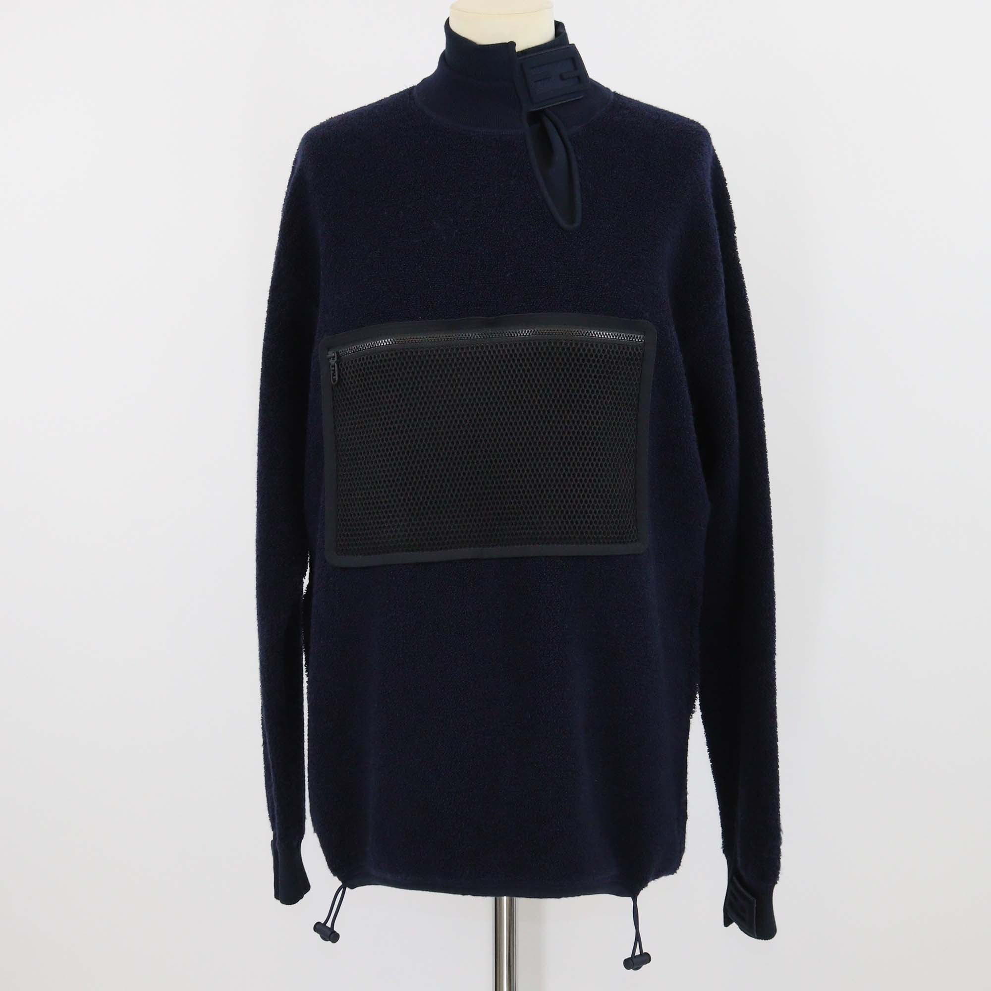 Fendi Navy Blue Wool Velcro Tab Closure Stand Collar Long Sleeve Jacket