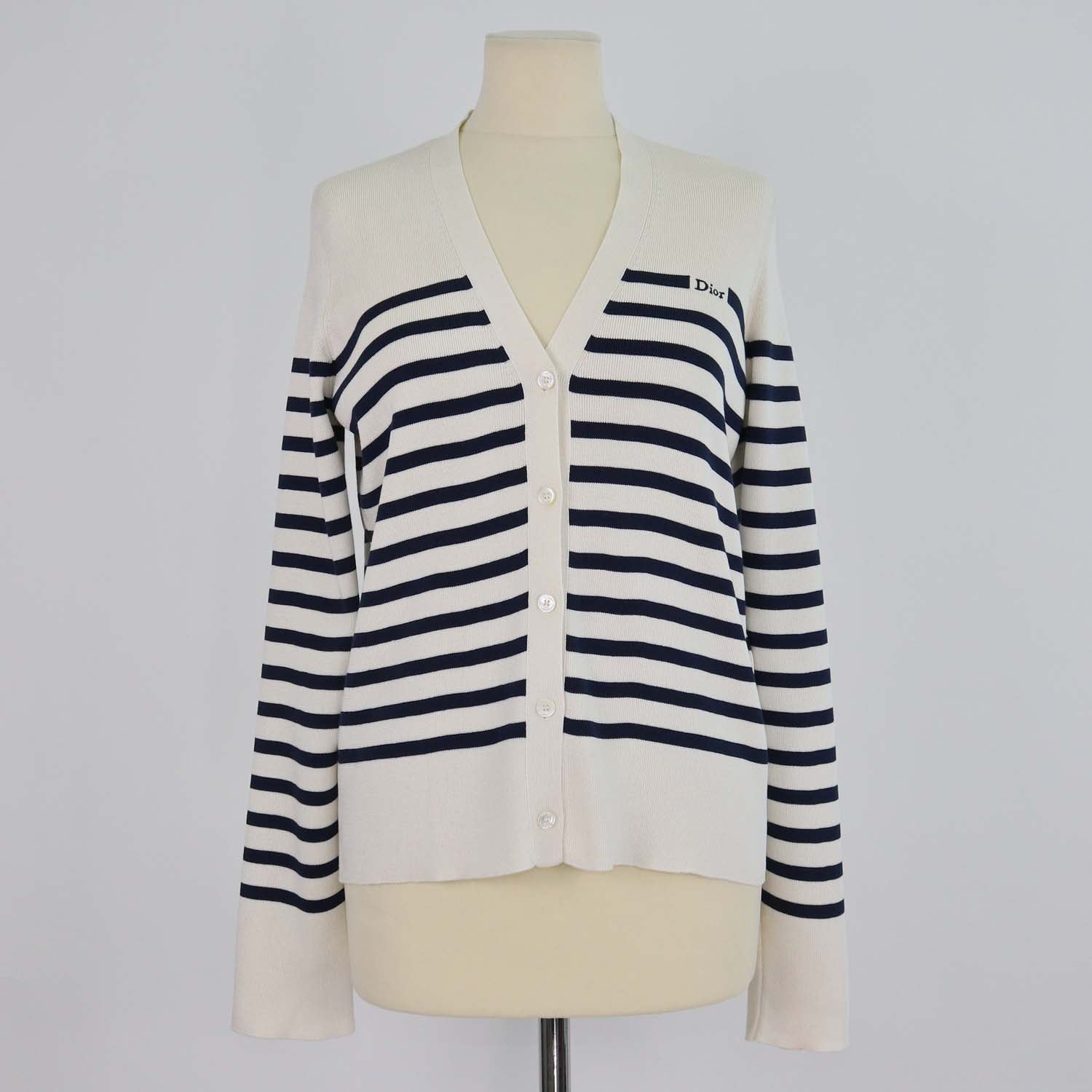 Christian Dior Cream, Navy Blue Silk and Cotton Knit Dioriviera Mariniere Cardigan