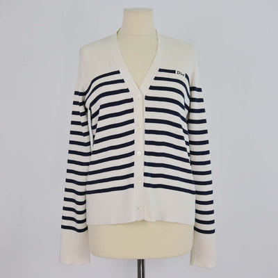 Christian Dior Cream, Navy Blue Silk and Cotton Knit Dioriviera Mariniere Cardigan