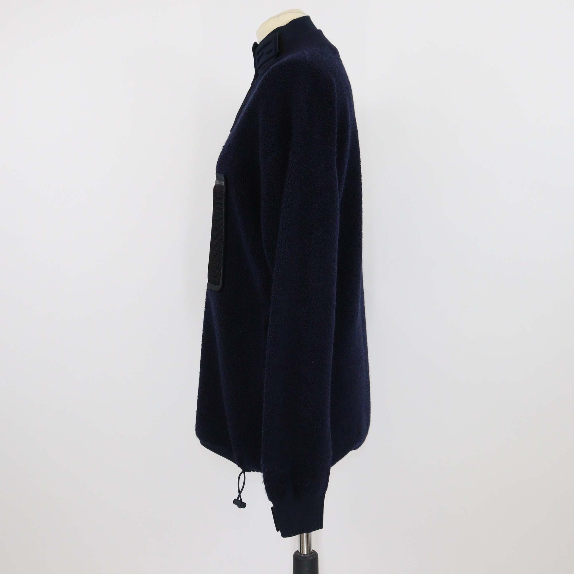 Fendi Navy Blue Wool Velcro Tab Closure Stand Collar Long Sleeve Jacket