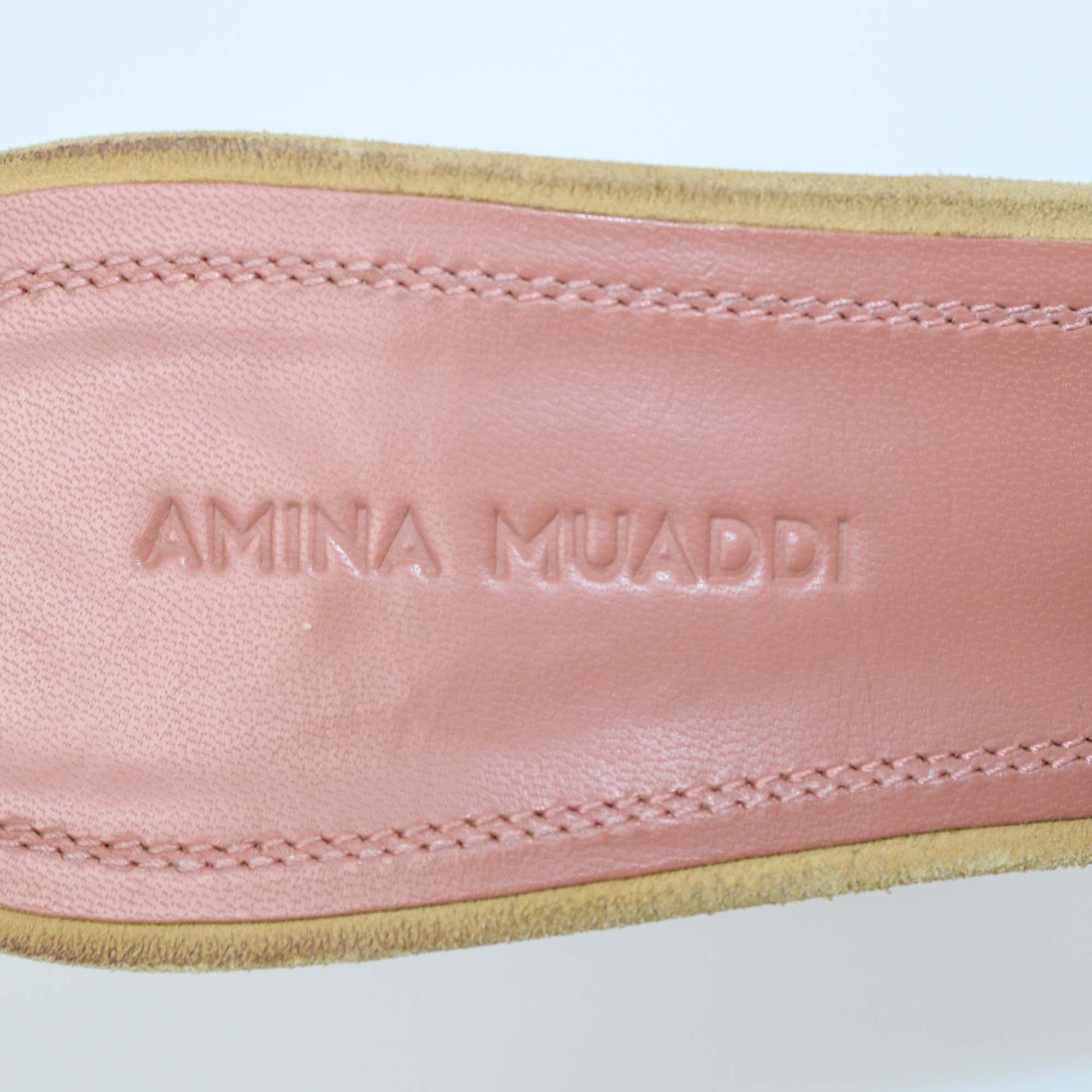 Amina Muaddi Tan Suede Lupita Slide Sandals