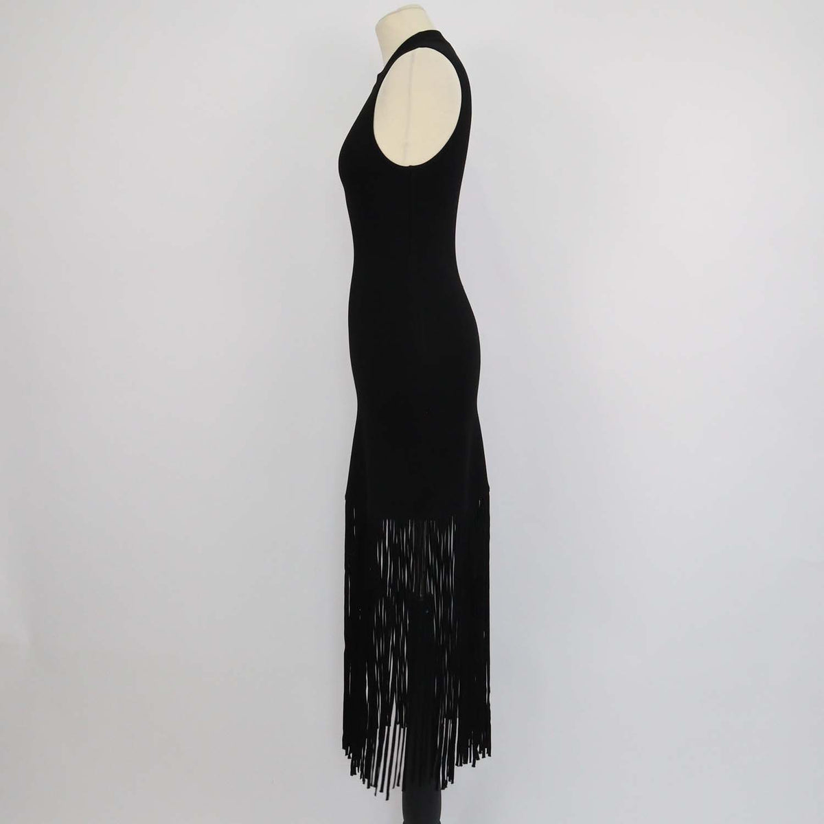 Sandro Black Blend Viscose Knitted Bodycon Fringed Sleeveless Dress