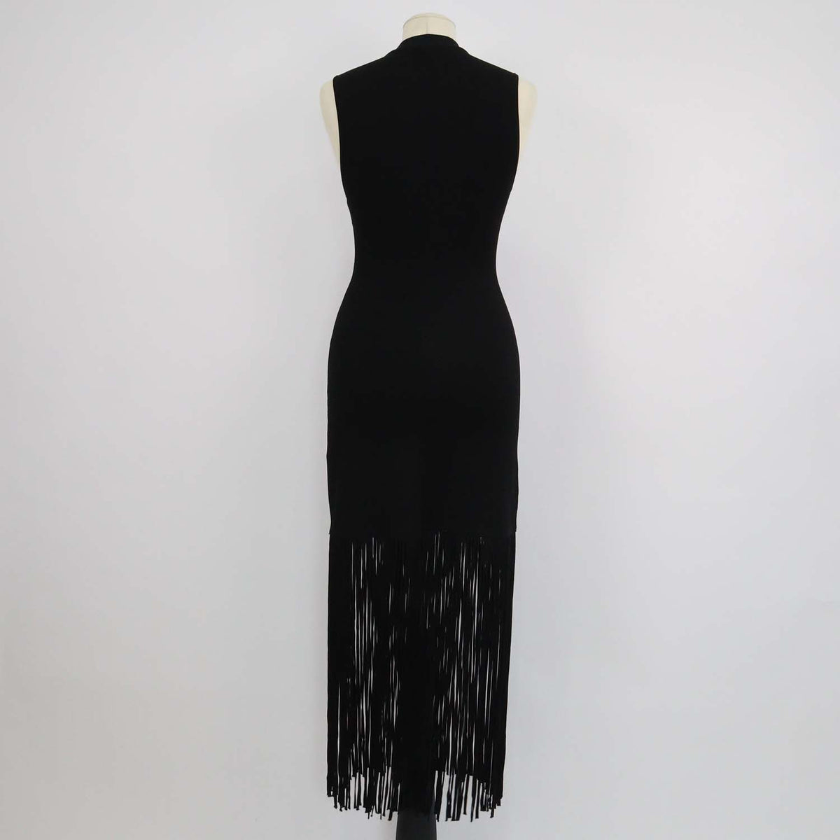 Sandro Black Blend Viscose Knitted Bodycon Fringed Sleeveless Dress