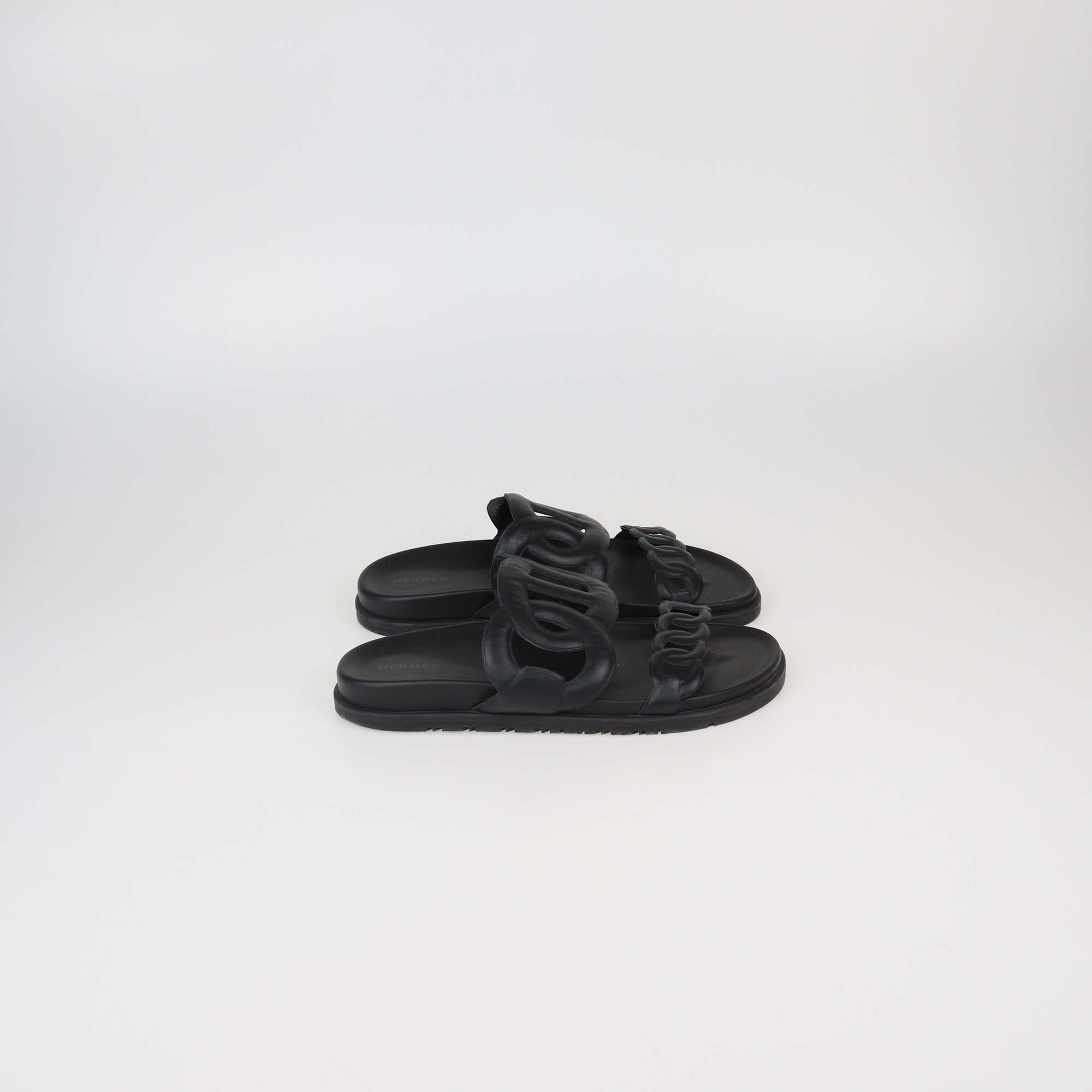 Hermes Black Leather Extra Sandals