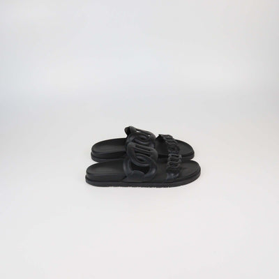 Hermes Black Leather Extra Sandals