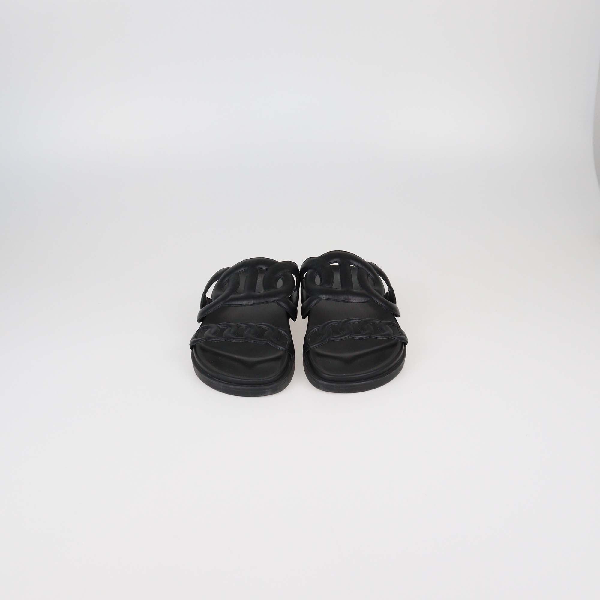 Hermes Black Leather Extra Sandals