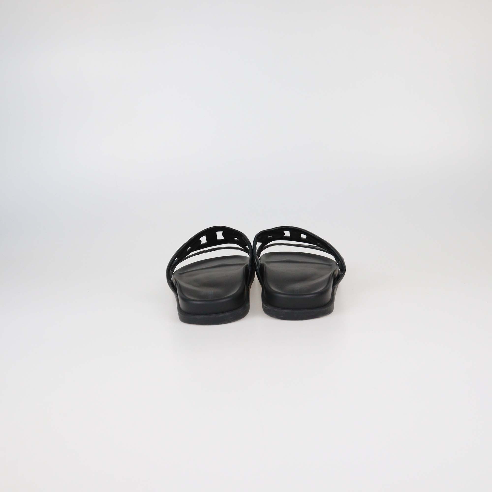 Hermes Black Leather Extra Sandals