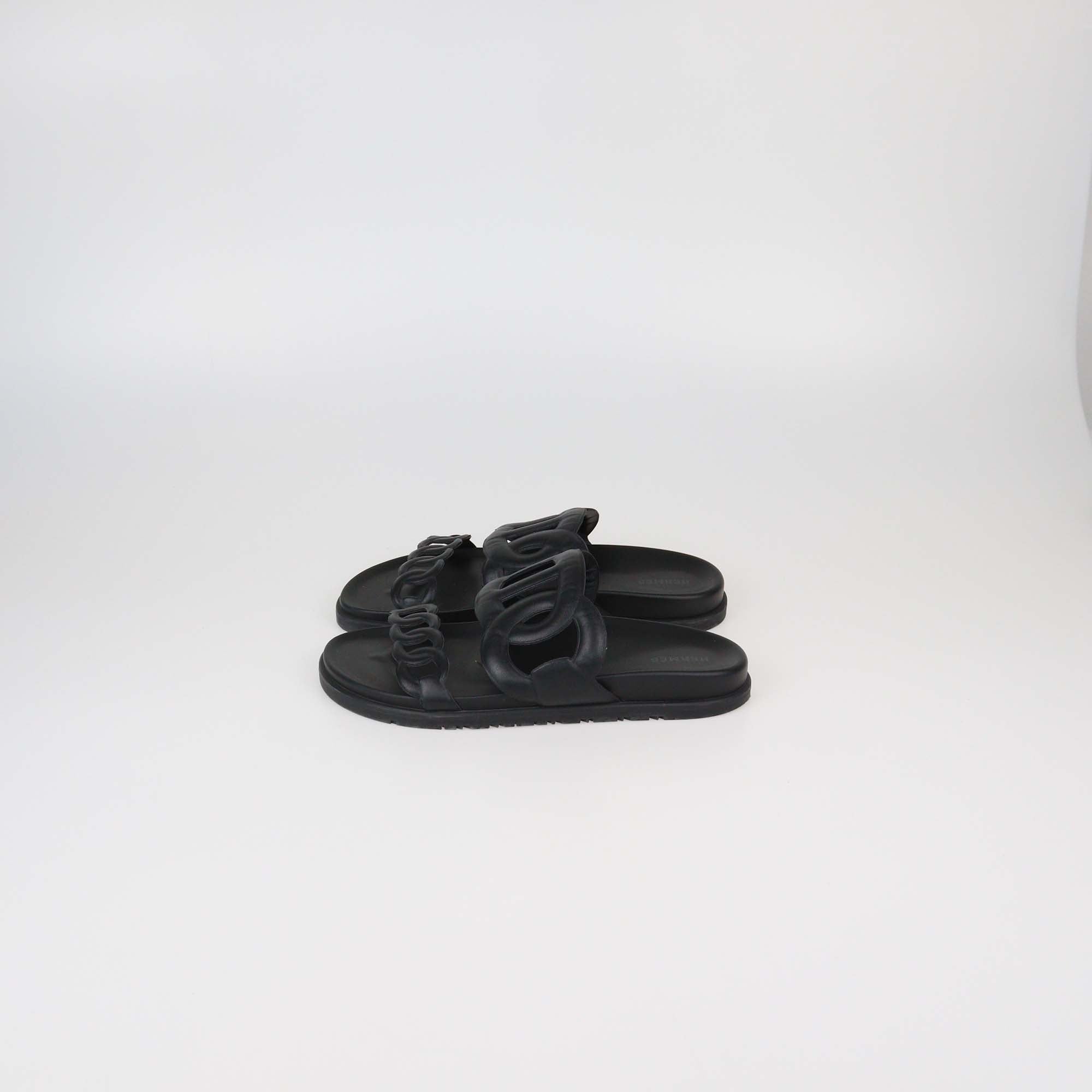 Hermes Black Leather Extra Sandals