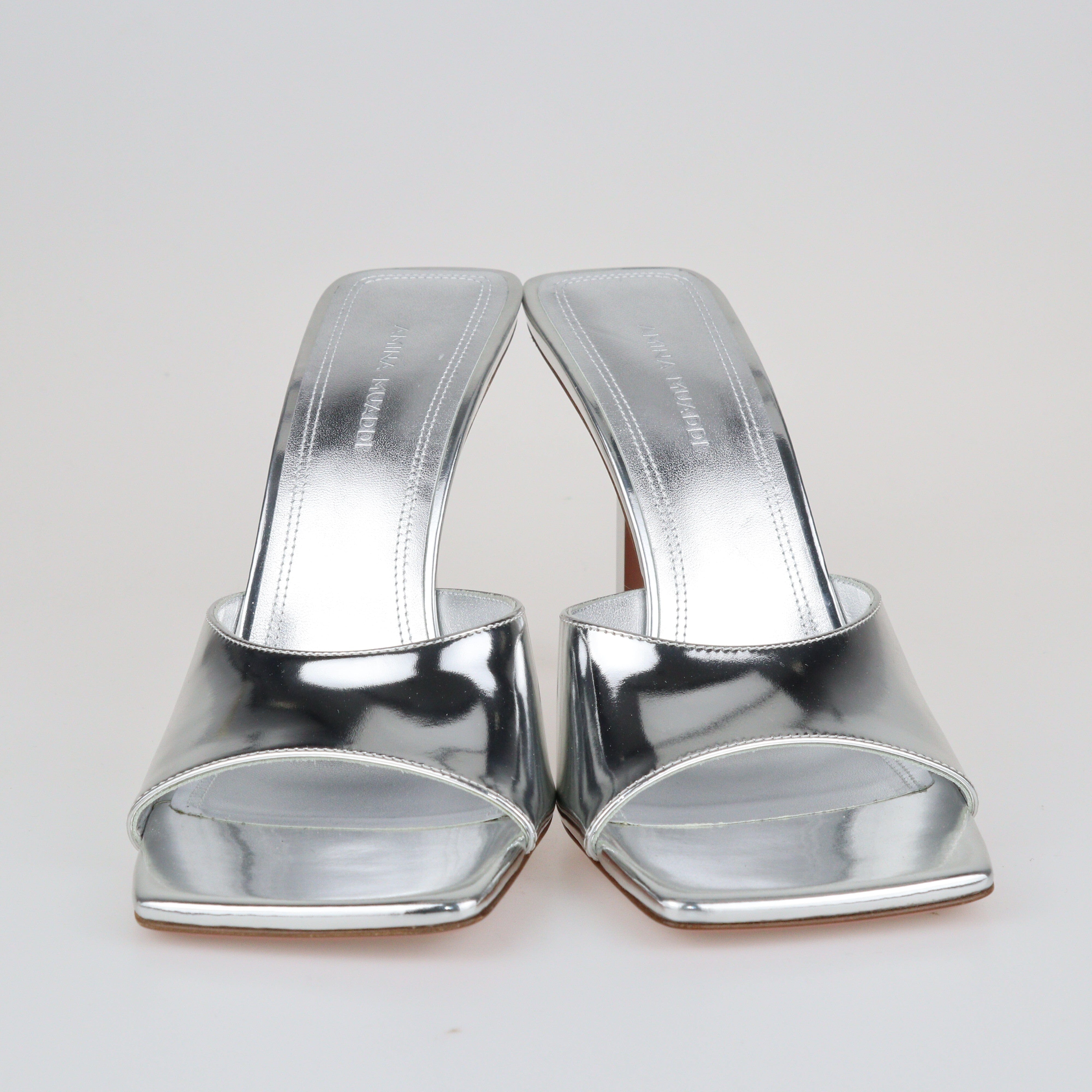Silver Laura 95 Mules Shoes Amina Muaddi 