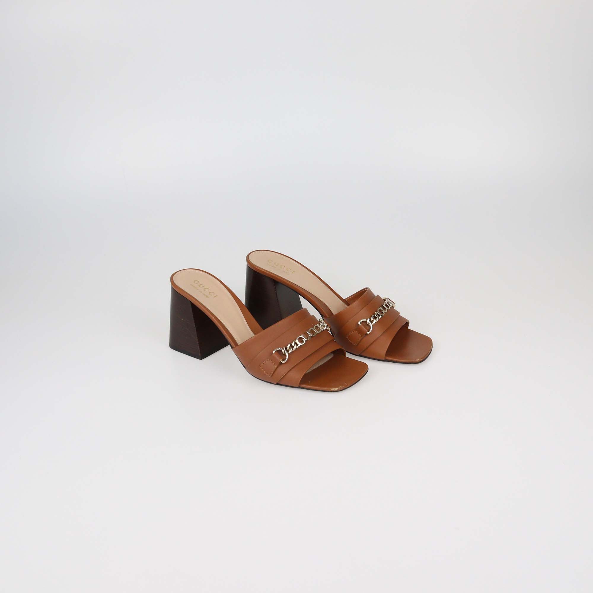 Gucci Brown Leather Signoria Slide Sandals