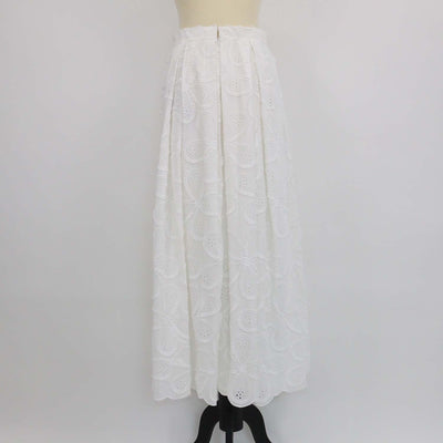 Elie Saab Off White Cotton Blend Embroidered Maxi Skirt