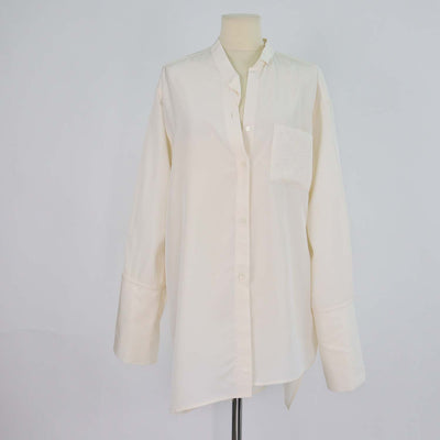 Loewe Cream Silk Anagram Pocket Long Sleeve Oversized Blouse