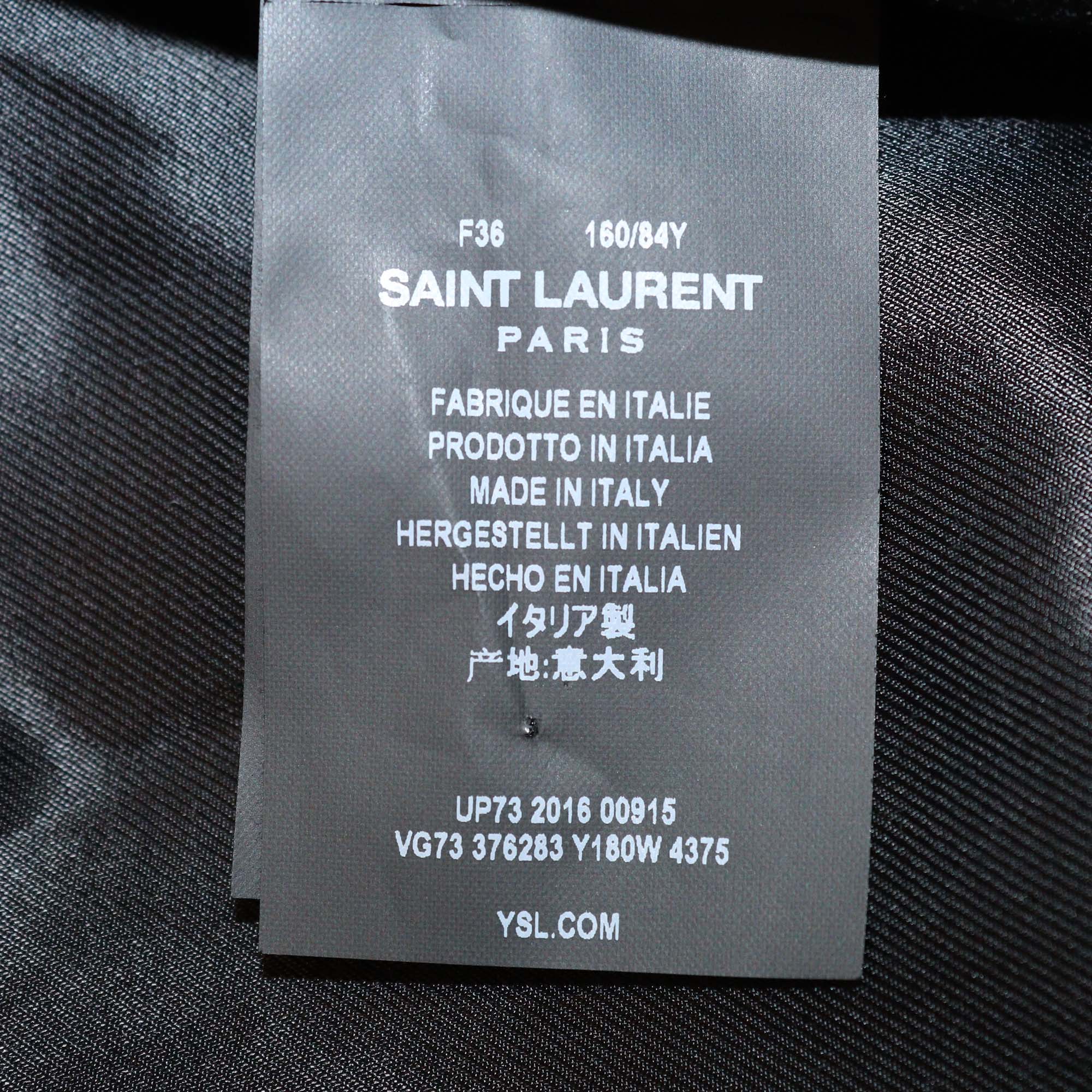 Saint Laurent Light Blue Wool Leather Trimmed Classic Teddy Bomber Jacket
