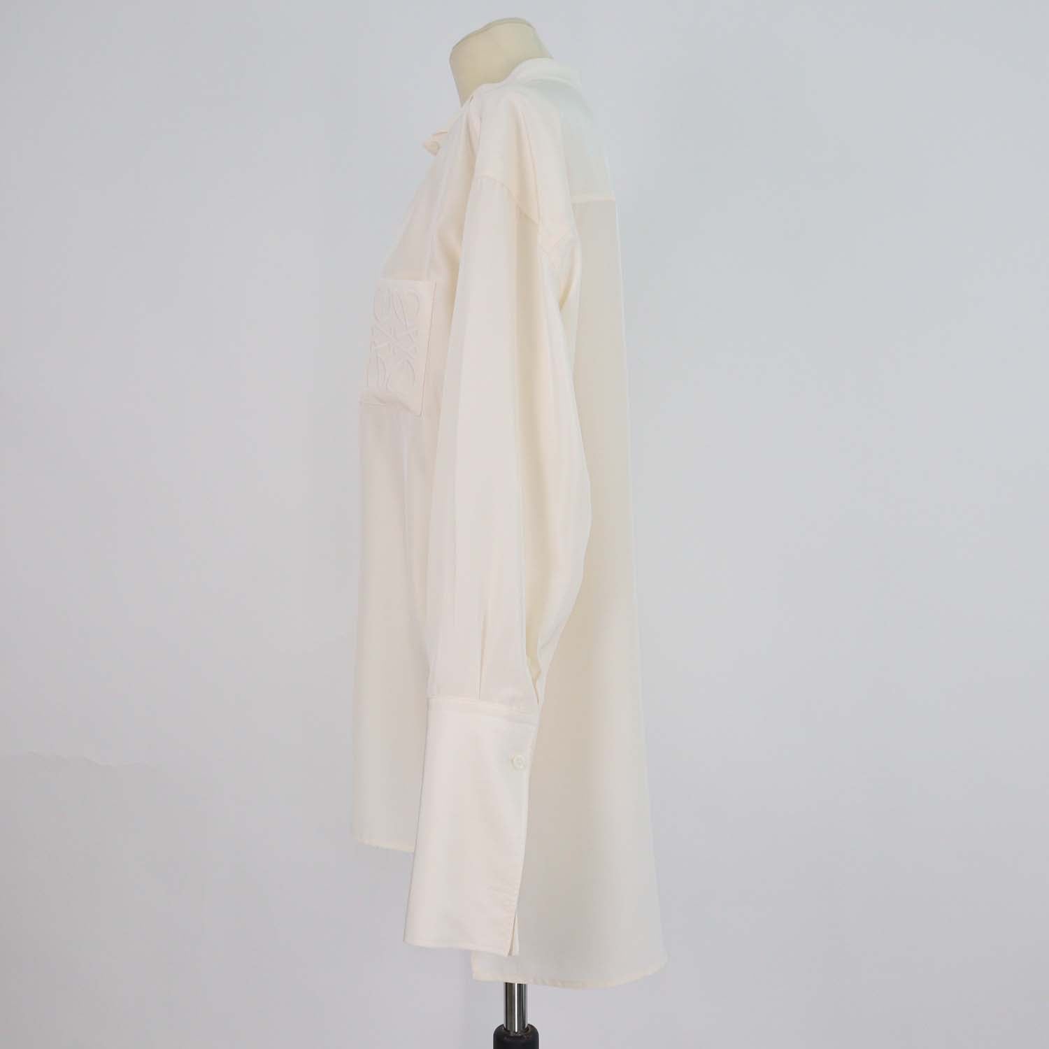 Loewe Cream Silk Anagram Pocket Long Sleeve Oversized Blouse