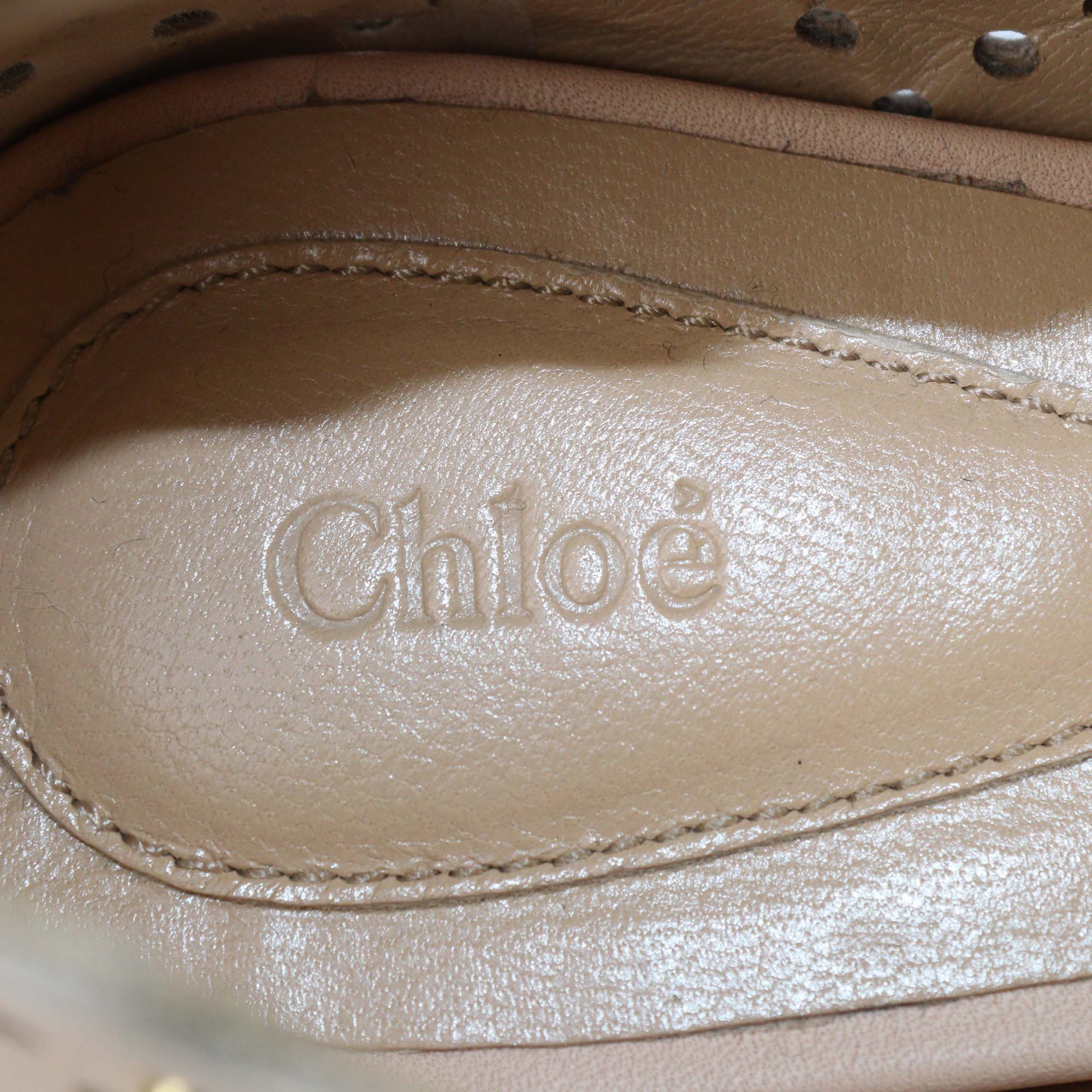 Chloe Beige Laser Cut Leather Studded Ballet Flats