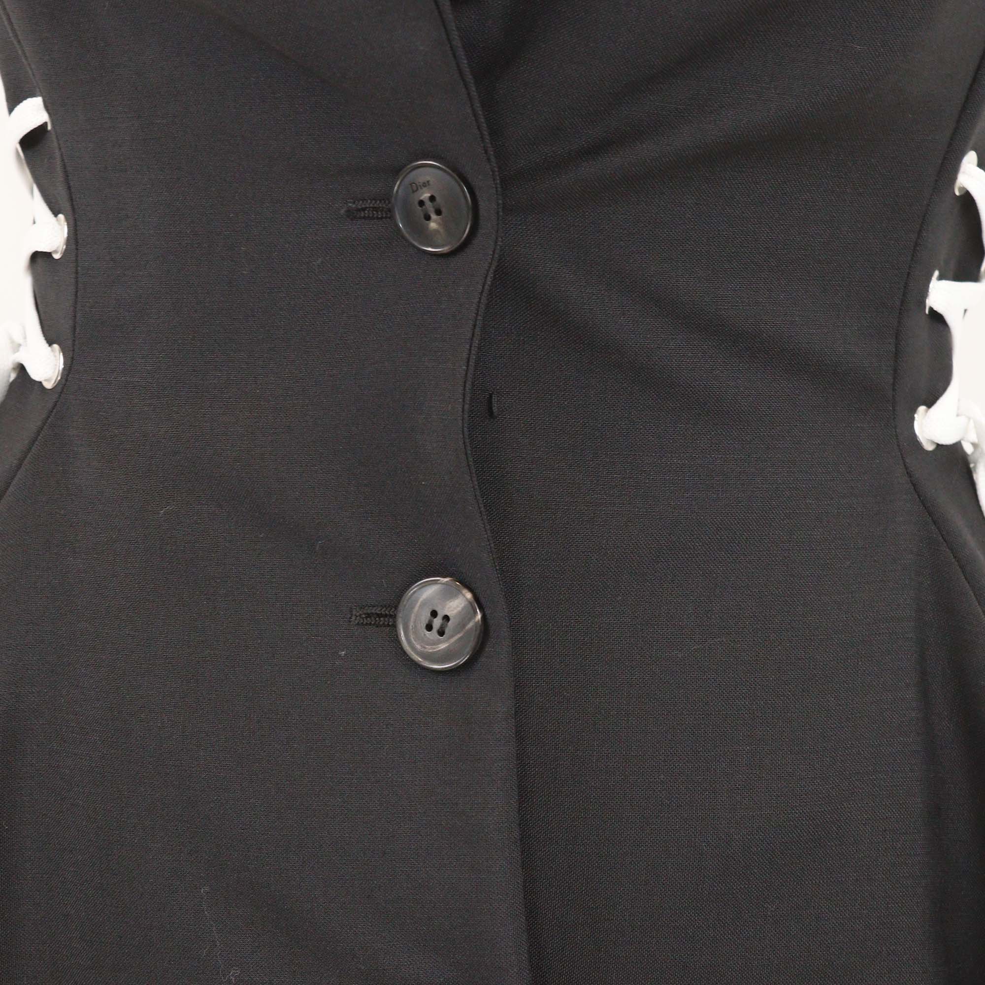 Christian Dior Black Mohair Lace Side Detailed Button Closure Vest Jacket