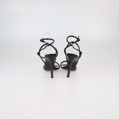 Gucci Black Patent Leather Knot Ankle Strap Sandals