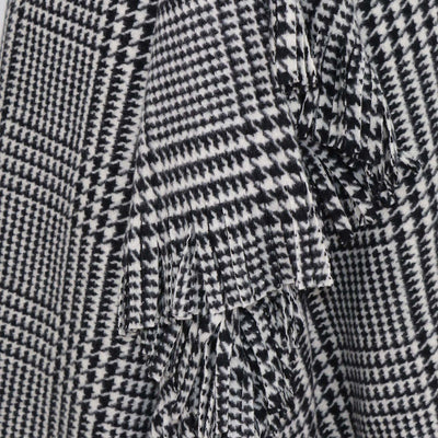 Balenciaga Black/White Wool Houndstooth Print Ruffled and Fringe Knee Length Skirt