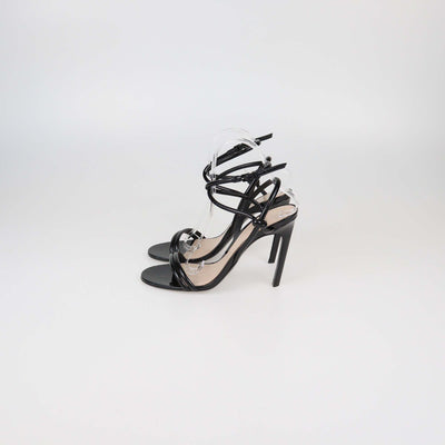 Gucci Black Patent Leather Knot Ankle Strap Sandals