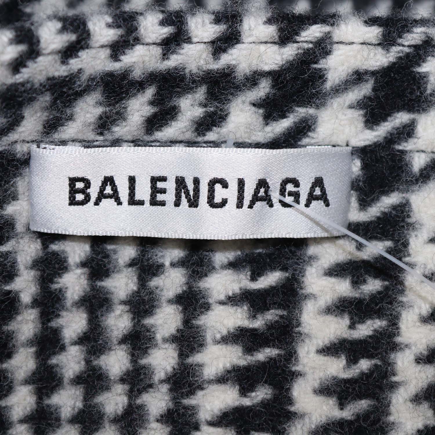 Balenciaga Black/White Wool Houndstooth Print Ruffled and Fringe Knee Length Skirt