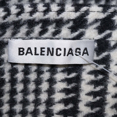 Balenciaga Black/White Wool Houndstooth Print Ruffled and Fringe Knee Length Skirt