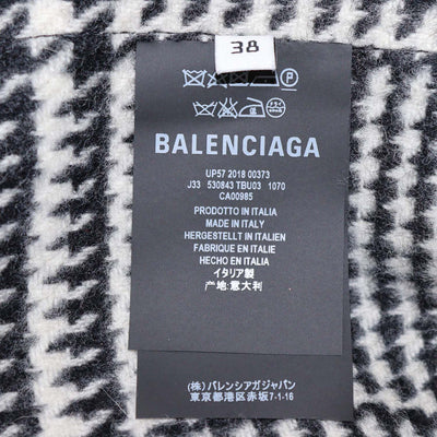 Balenciaga Black/White Wool Houndstooth Print Ruffled and Fringe Knee Length Skirt