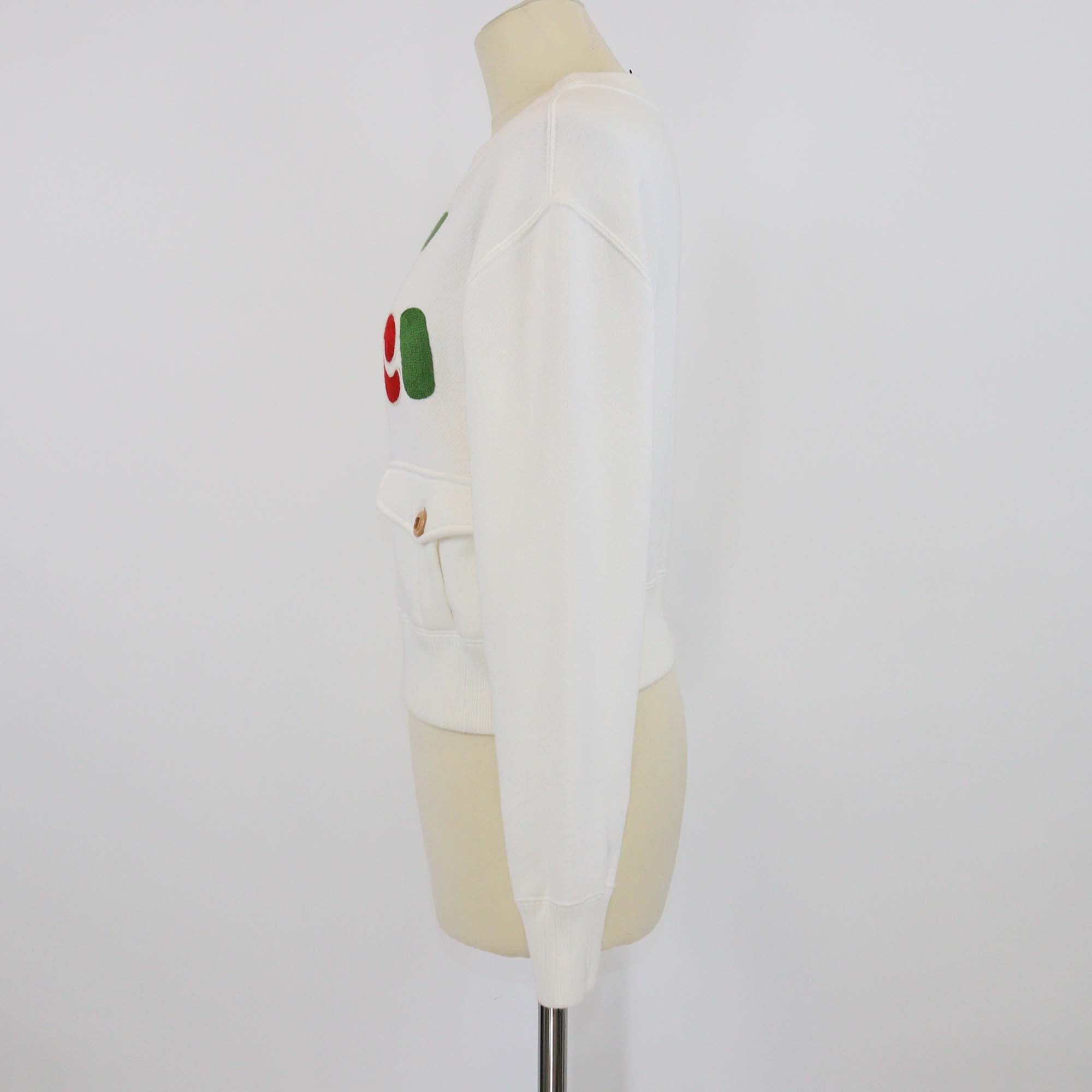 Gucci Ivory Cotton Logo Embroidered Double Pocket Detailed Long Sleeve Crop Sweatshirt