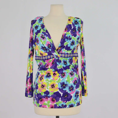 Versace Multicolor Knit Blend Floral Print V Neck Long Sleeve Top