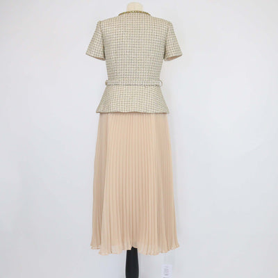 Self-Portrait Gold/Beige Tweed Belted Boucle Midi Dress
