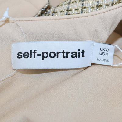 Self-Portrait Gold/Beige Tweed Belted Boucle Midi Dress