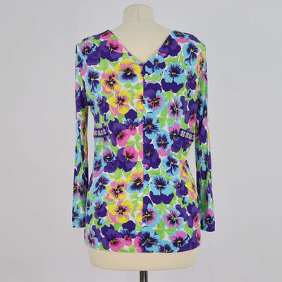 Versace Multicolor Knit Blend Floral Print V Neck Long Sleeve Top