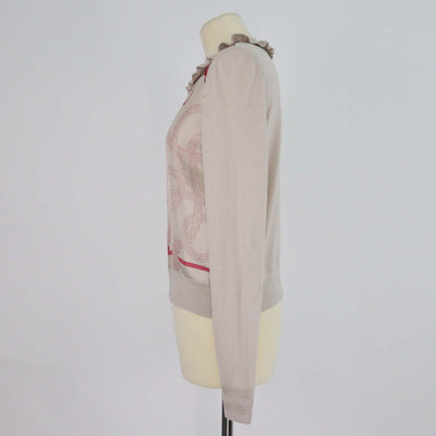 Hermes Grey, Pink Palefroi Remix Ruffled Neck Zip Up Cardigan