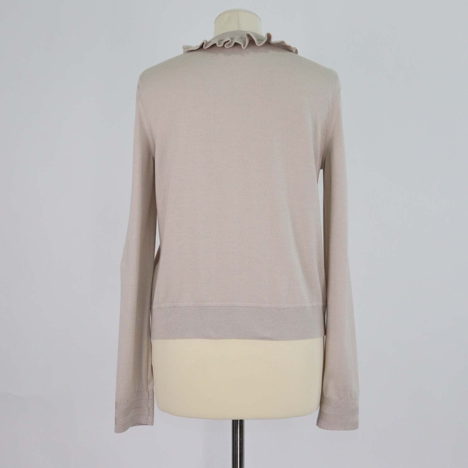 Hermes Grey, Pink Palefroi Remix Ruffled Neck Zip Up Cardigan