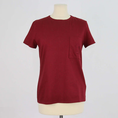 Hermes Maroon Cotton Embroidered Pocket T Shirt
