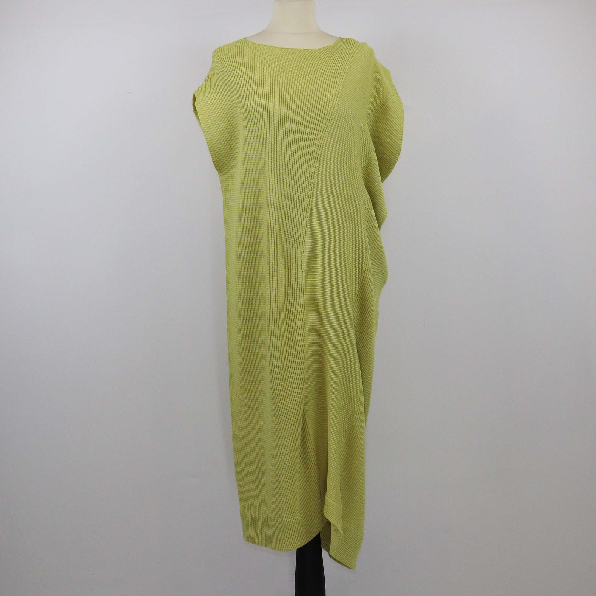 Issey Miyake Yellow Green Sleeveless Midi Dress Womens Issey Miyake 