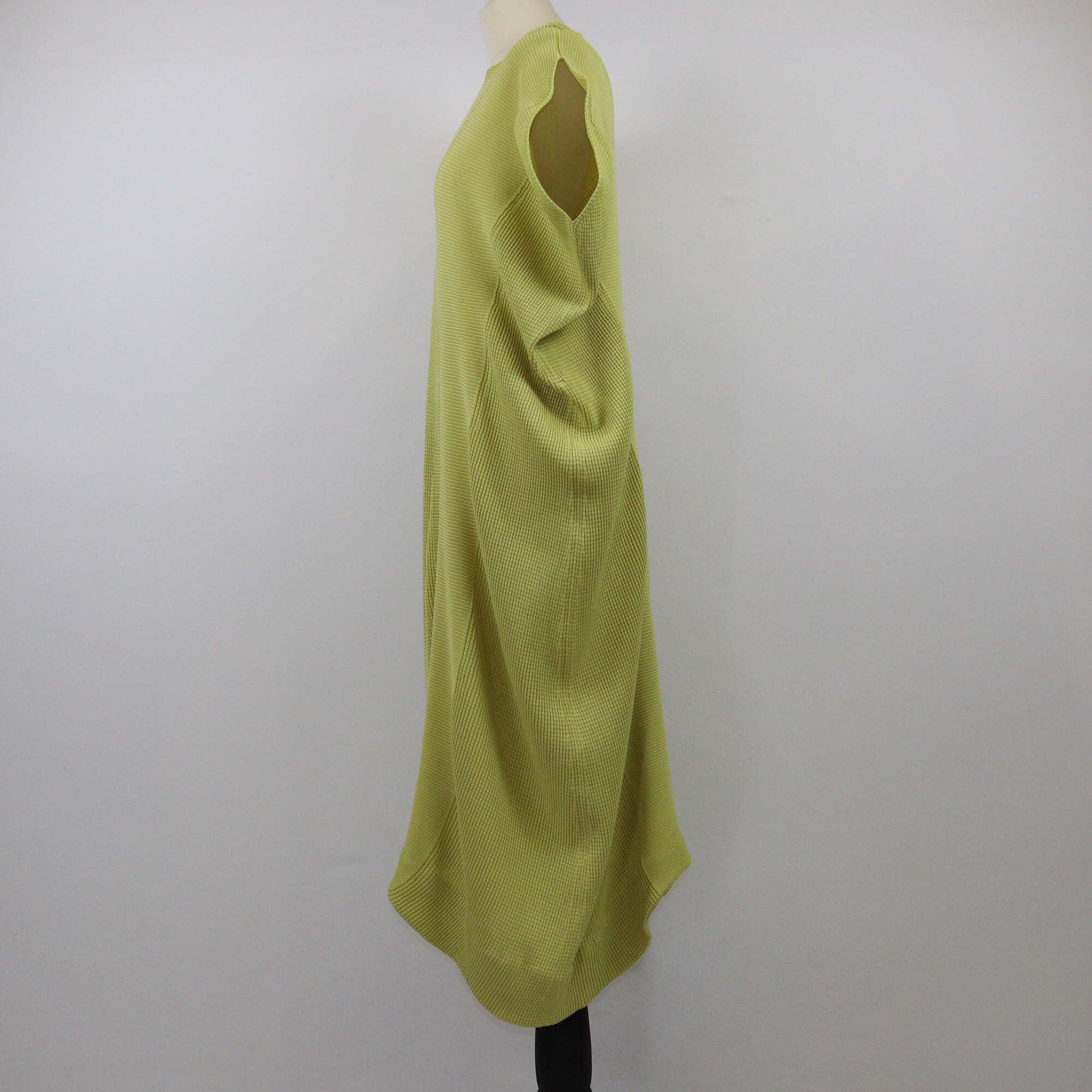 Issey Miyake Yellow Green Sleeveless Midi Dress Womens Issey Miyake 