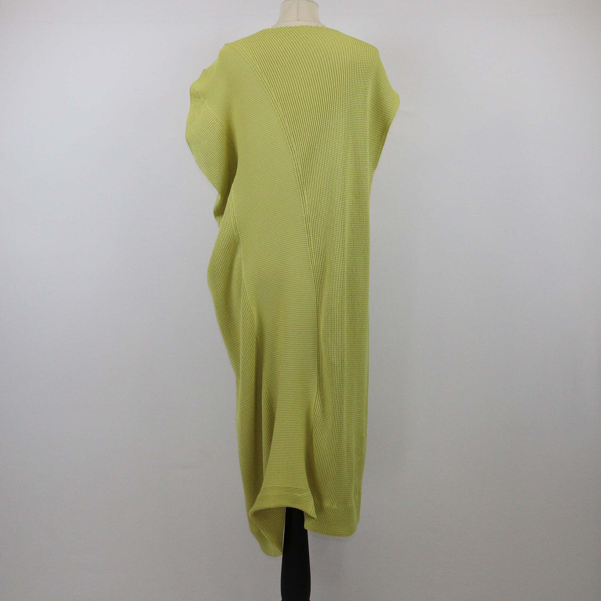 Issey Miyake Yellow Green Sleeveless Midi Dress Womens Issey Miyake 