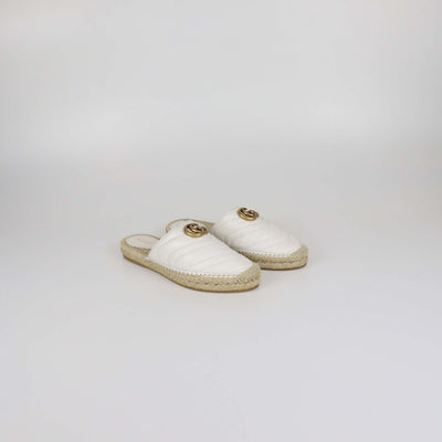 Gucci White Matelasse Leather GG Marmont Espadrille Mules