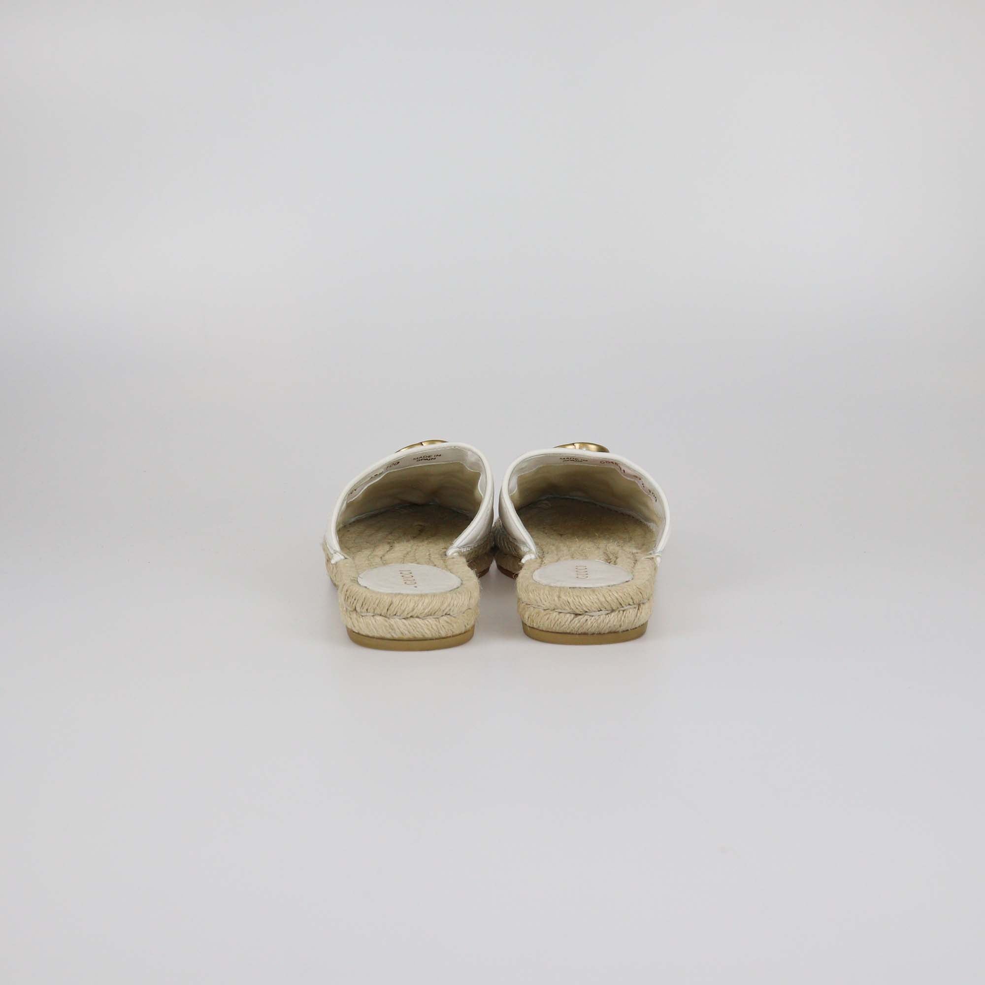 Gucci White Matelasse Leather GG Marmont Espadrille Mules